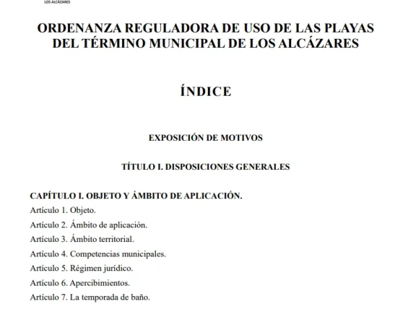 ORDENANZA REGULADORA DE USO DE LAS PLAYAS DEL TÉRMINO MUNICIPAL DE LOS ALCÁZARES